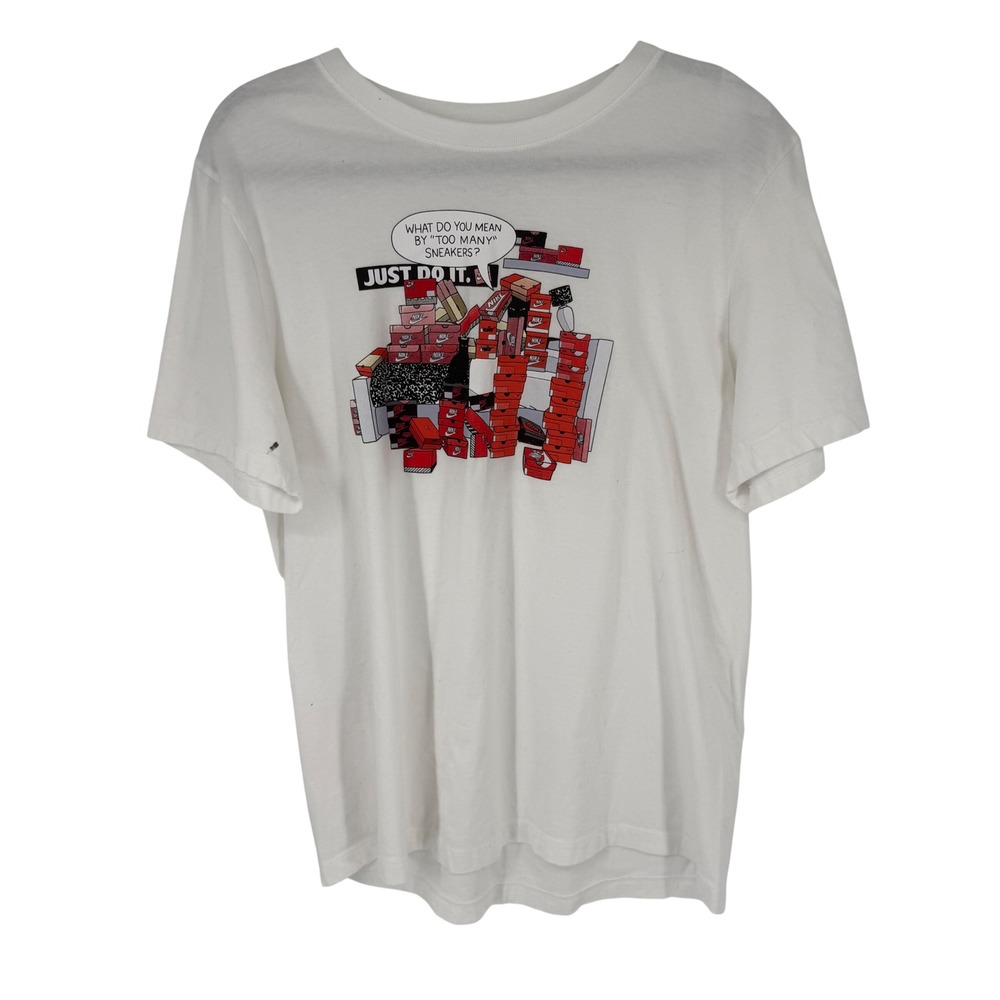 Nike Graphic T-Shirt Mens Large‎ White Good Too Many Sneakers Just Do It BV1997